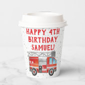 Feuerwehrfahrzeuge Papieraufkleber für Geburtstags Pappbecher (Rückseite)