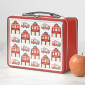 Feuerwehrfahrzeuge und Häuser Metall Brotdose (Beispiel)