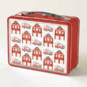 Feuerwehrfahrzeuge und Häuser Metall Brotdose (Rückseite)
