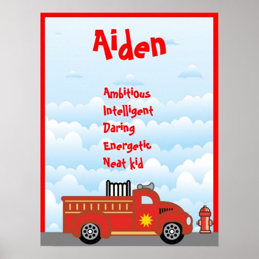 Feuerwehrfahrzeuge Zimmer Name Kunst Wand Plakat (Vorne)