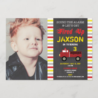Feuerwehrfeuer Motor Geburtstagsparty Junge Foto Einladung