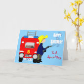 Feuerwehrfeuer Motor Themed Happy Birthday Karte (Gelbe Blume)