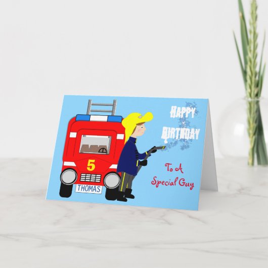 Feuerwehrfeuer Motor Themed Happy Birthday Karte (Vorderseite)