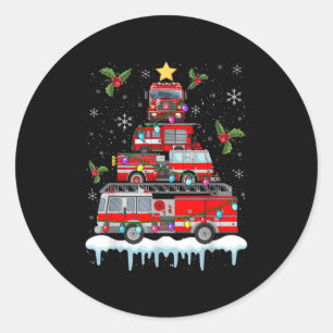 Feuerwehrfeuer Truck Weihnachtsbaum Lichter Santa Runder Aufkleber