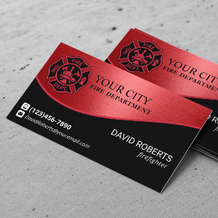 Feuerwehrfeuerwehr Feuerwehrmann Rotes Metall Visitenkarte