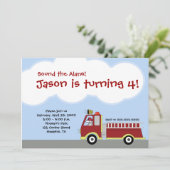 Feuerwehrfeuerwehr Motor Geburtstag Einladung (Stehend Vorderseite)