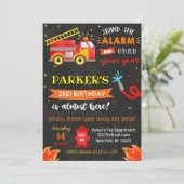 Feuerwehrfeuerwehr Motor Geburtstagsparty Einladun Einladung (Stehend Vorderseite)