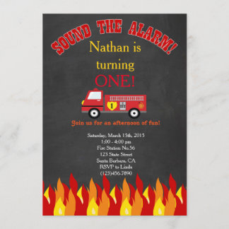 Feuerwehrfeuerwehrauto Motor Einladung zum Geburts