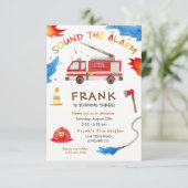 Feuerwehrfeuerwehrbahn Motor Geburtstagsparty Einl Einladung (Stehend Vorderseite)