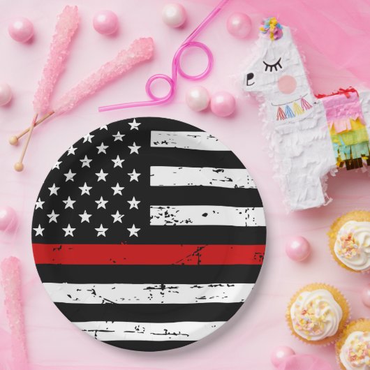 Feuerwehrfeuerwehrmann mit dünner roter Linie Pappteller (Party)