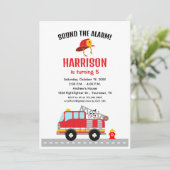 Feuerwehrfeuerwehrmann Motor Geburtstag Einladung (Stehend Vorderseite)