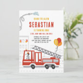 Feuerwehrfeuerwehrmann Motor Geburtstagspartei Einladung (Stehend Vorderseite)