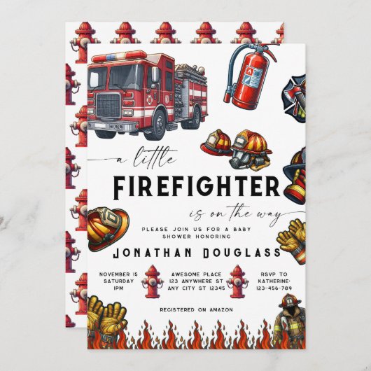 Feuerwehrfeuerwehrwagen Feuerwehrlegerdusche Einladung (Vorne/Hinten)