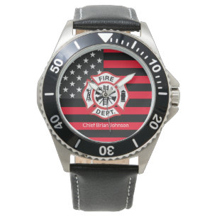 Feuerwehrflagge der Thunfischroten Linie Armbanduhr