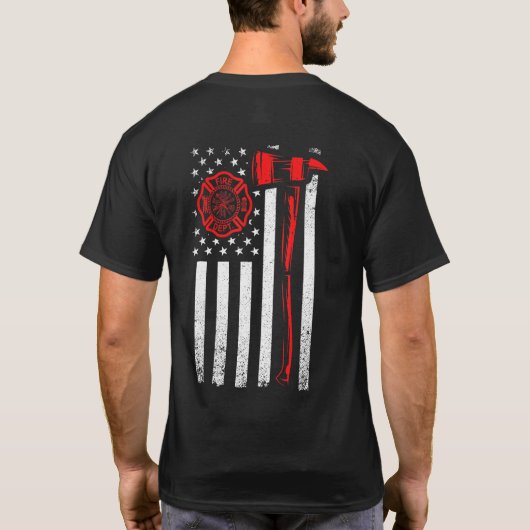 Feuerwehrflagge mit AX- und US-amerikanischer Flag T-Shirt (Rückseite)