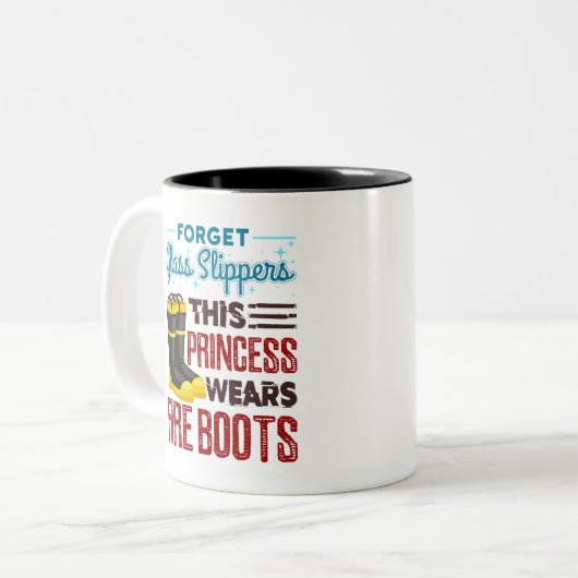Feuerwehrfrau Diese Prinzessin trägt Feuerstiefel Zweifarbige Tasse (Vorderseite Links)