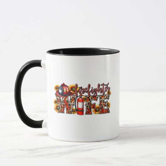 Feuerwehrfrau-EHEFRAU – Sonnenblume Leopard-Flamme Tasse (Links)
