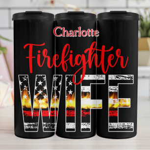 Feuerwehrfrau Flammen Dünne Linie Thermosbecher