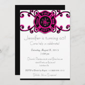 Feuerwehrfrau zum Geburtstag Einladung (Vorne/Hinten)