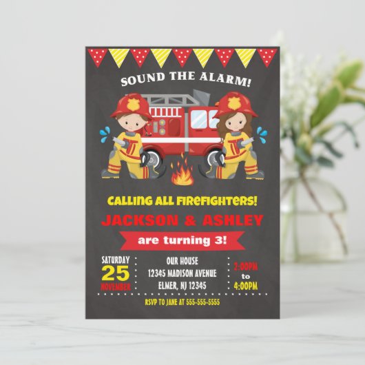 Feuerwehrfrau zum Geburtstag Einladung Joint Girl  (Stehend Vorderseite)