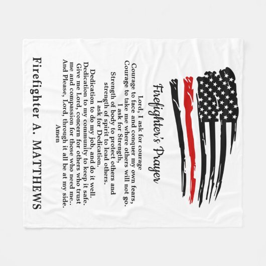 Feuerwehrgebet Thin Red Line Amerikanische Flagge Fleecedecke (Vorderseite (Horizontal))
