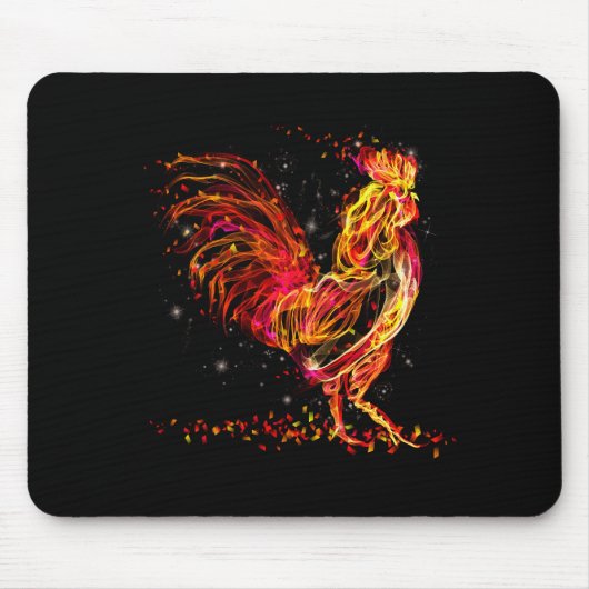 Feuerwehrhahn. Cooles Design von flammenden Tieren Mousepad (Vorne)