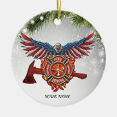 Feuerwehrhammer - Rote Linie Feuerwehr Keramik Ornament (Vorne)