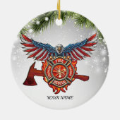 Feuerwehrhammer - Rote Linie Feuerwehr Keramik Ornament (Hinten)