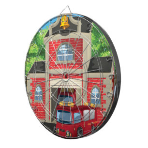 Feuerwehrhaus und Feuerwehrwagen Dartscheibe