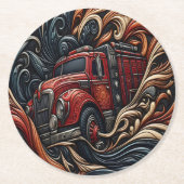 Feuerwehrhelden auf Leder Runder Pappuntersetzer (Vorderseite)