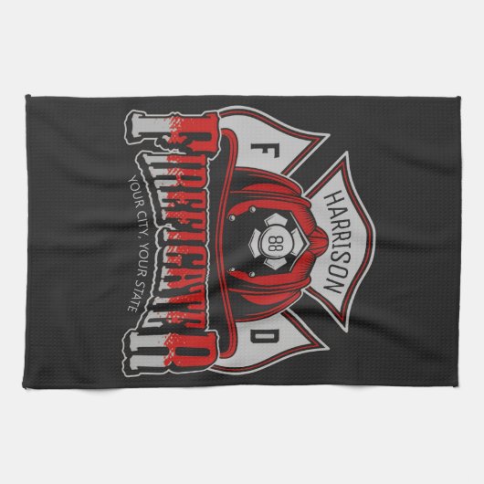 Feuerwehrhelm ADD NAME Fire Department Rescue Geschirrtuch (Horizontal)