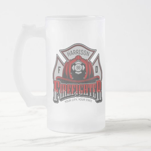 Feuerwehrhelm ADD NAME Fire Department Rescue Mattglas Bierglas (Links)
