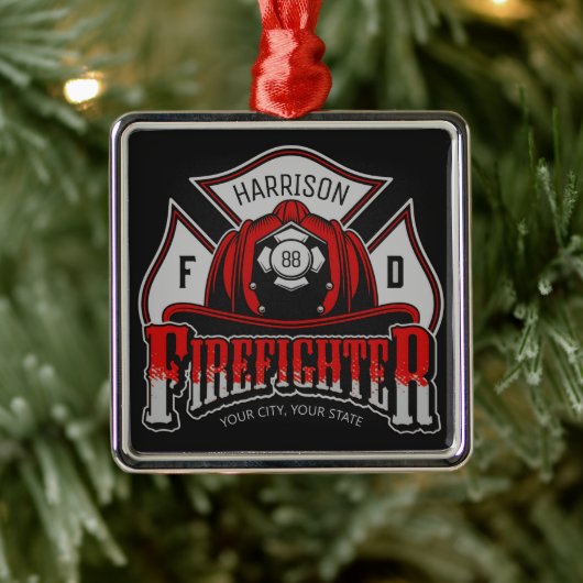 Feuerwehrhelm ADD NAME Fire Department Rescue Ornament Aus Metall (Baum)