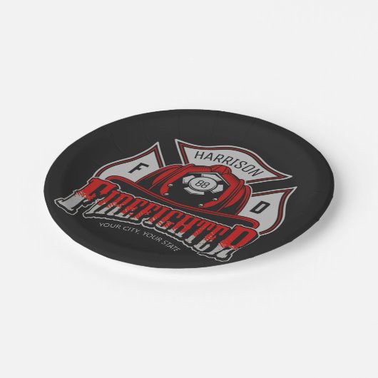 Feuerwehrhelm ADD NAME Fire Department Rescue Pappteller (Schrägansicht)