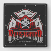 Feuerwehrhelm ADD NAME Fire Department Rescue Quadratische Wanduhr (Vorderseite)