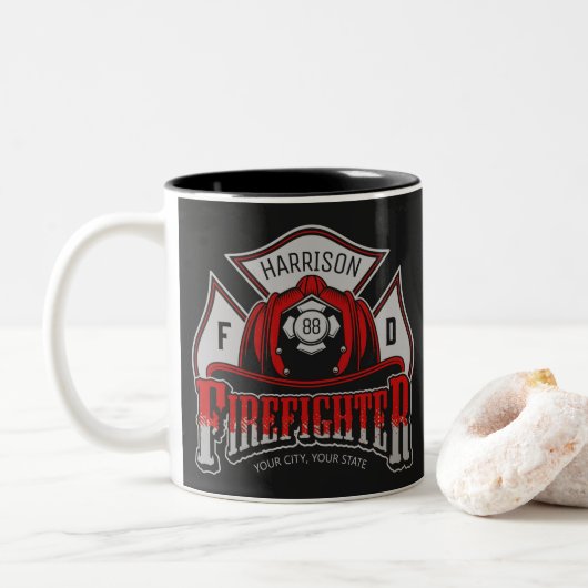 Feuerwehrhelm ADD NAME Fire Department Rescue Zweifarbige Tasse (Mit Donut)