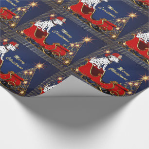 Feuerwehrhund auf Weihnachtsbaum mit Schlitten Geschenkpapier