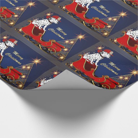 Feuerwehrhund auf Weihnachtsbaum mit Schlitten Geschenkpapier (Ecke)