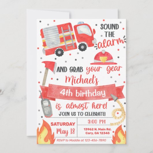 Feuerwehrjunge Geburtstagseinladung, Feuerwehrmann Einladung (Vorderseite)