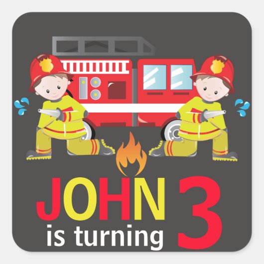 Feuerwehrkampfkarton Geburtstagspartei Quadratischer Aufkleber (Vorderseite)