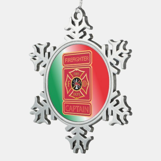 Feuerwehrkapitän Pewter Snowflake Ornament (Rechts)