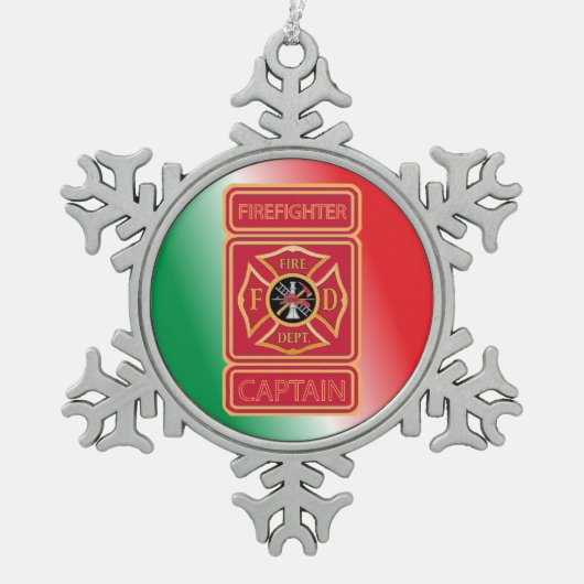 Feuerwehrkapitän Pewter Snowflake Ornament (Vorderseite)