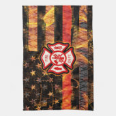 Feuerwehrkreuz und Flammen Geschirrtuch (Vertikal)