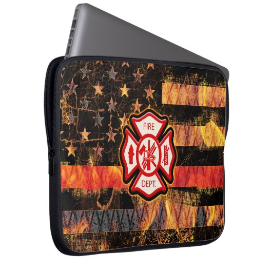 Feuerwehrkreuz und Flammen Laptopschutzhülle (Vorne Rechts)