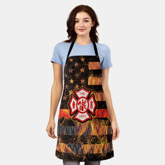 Feuerwehrkreuz und Flammen Schürze (Getragen)
