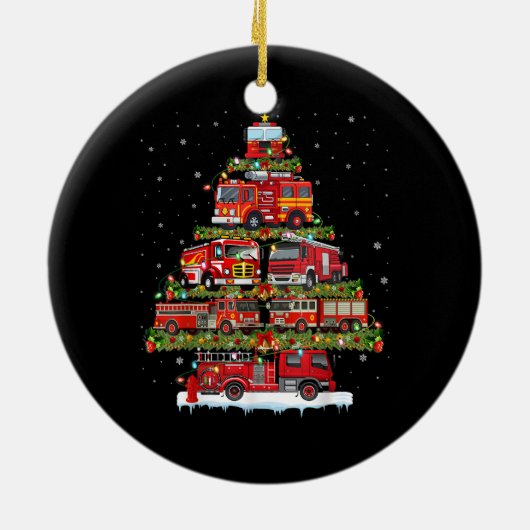 Feuerwehrleuchten Feuerwehrauto Weihnachten Keramik Ornament (Hinten)