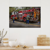 Feuerwehrleute - Der moderne Feuerwehrwagen Poster (Küche)