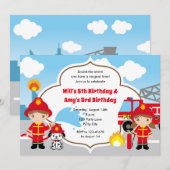 Feuerwehrleute Einladungen zum Geburtstag - Twins  (Vorne/Hinten)