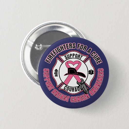 Feuerwehrleute für eine Heilung von Brustkrebs Button (Vorne & Hinten)