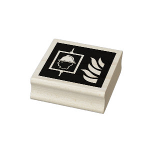 Feuerwehrleute heben Sicherheitszeichen an Gummistempel